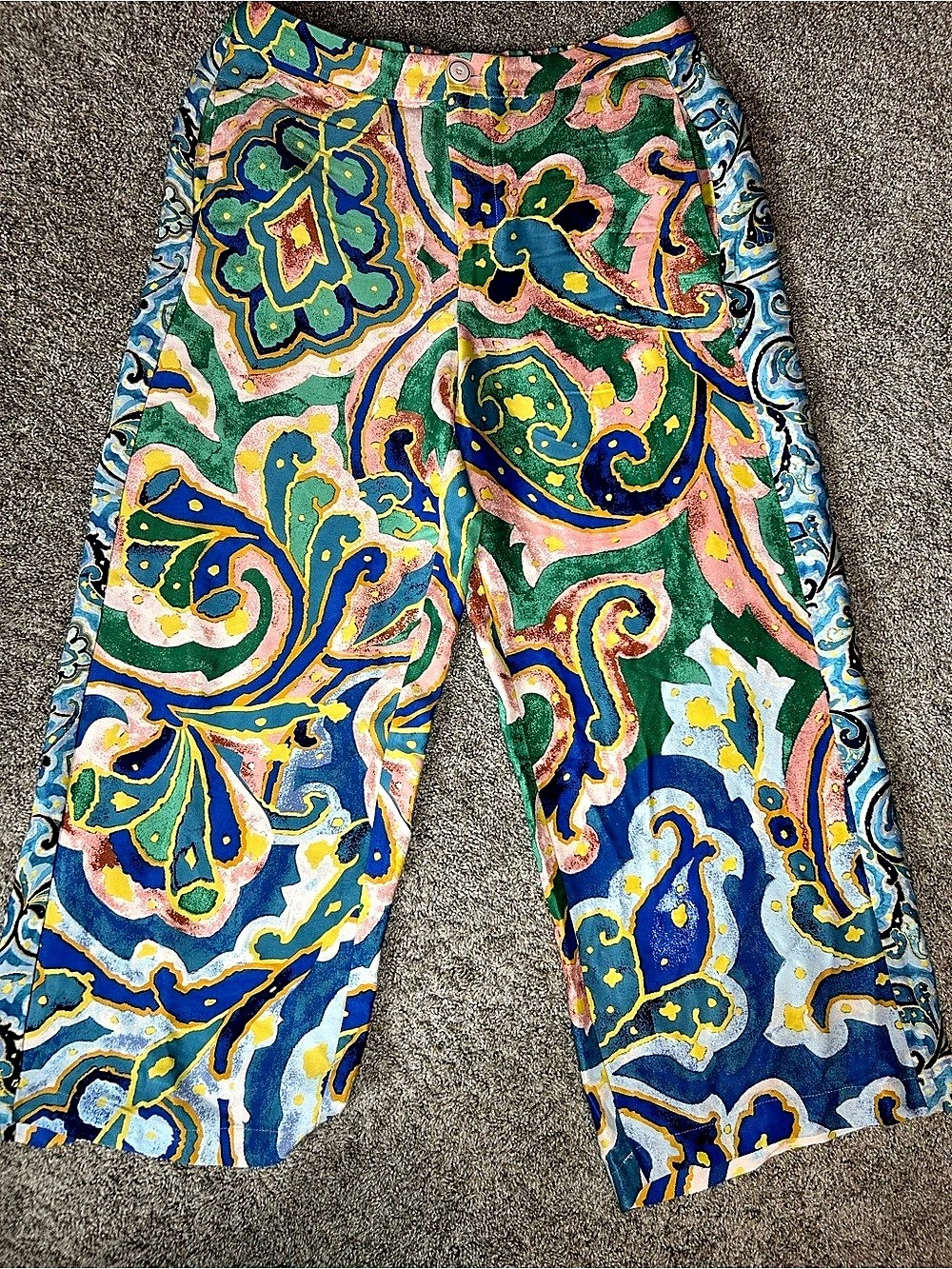 Maeve Printed Wide-Leg Pants Paisley Blue & Green Size Medium